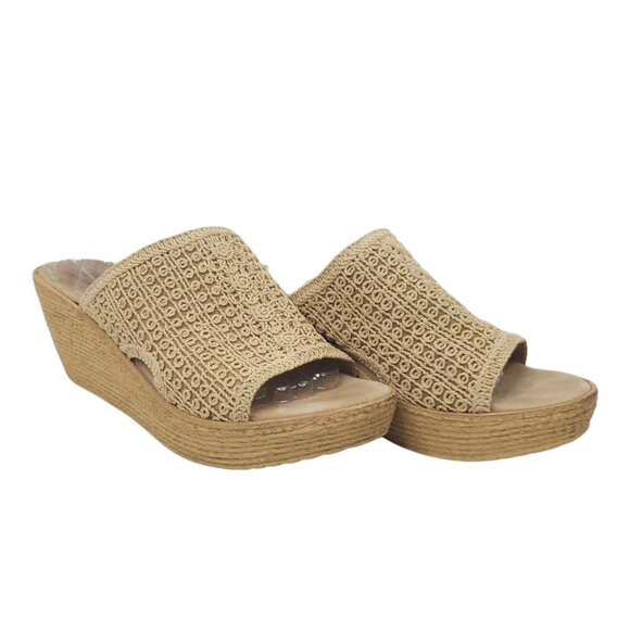 Sbicca Platform Wedge Slide Sandal 10 Espadrille Casual Slip On Tan Natural - Picture 2 of 16